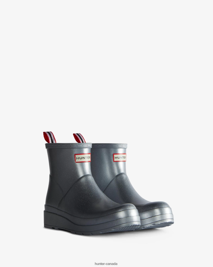 208Z2Z10 Hunter Canada - Hunter Women Play Short Cosmic Glitter Rain Boots Silver