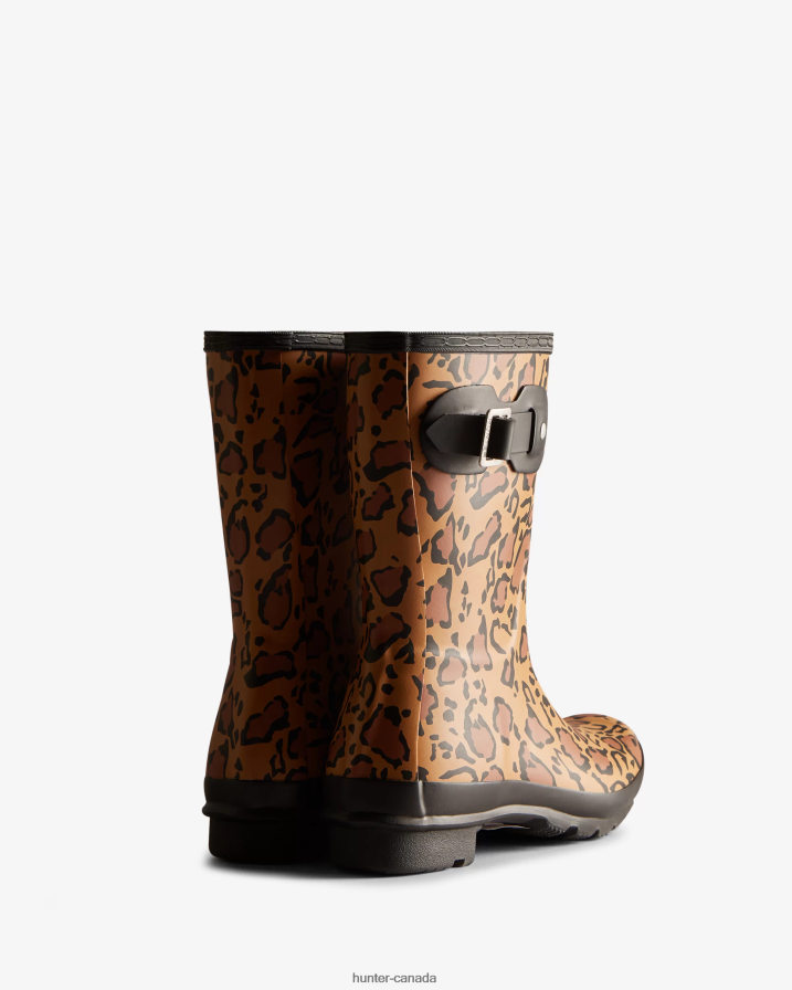 208Z2Z128 Hunter Outlet - Hunter Women Leopard Print Short Rain Boots Rich Tan/Saddle/Black