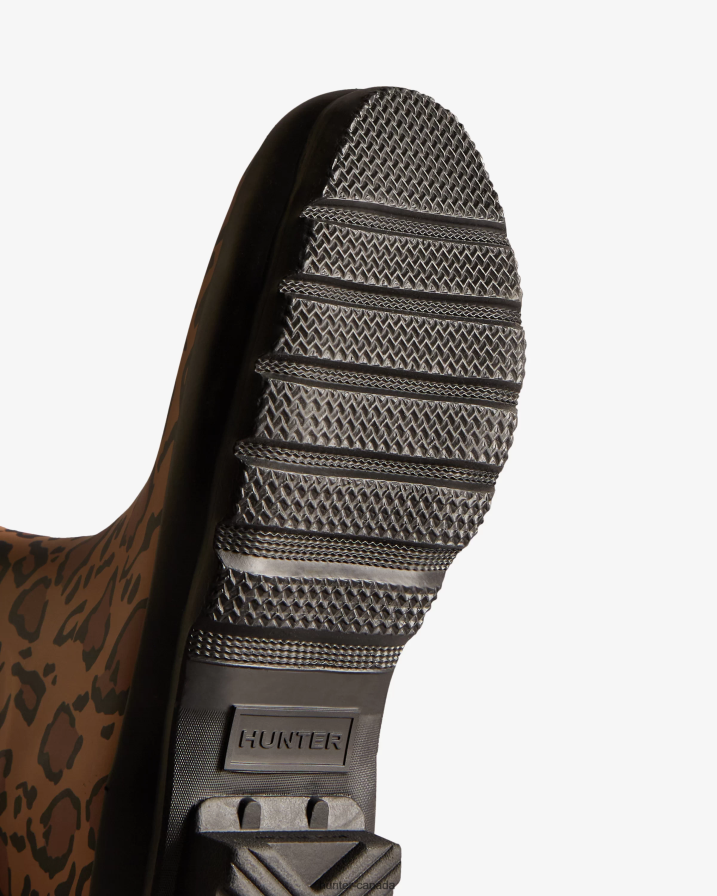 208Z2Z128 Hunter Outlet - Hunter Women Leopard Print Short Rain Boots Rich Tan/Saddle/Black