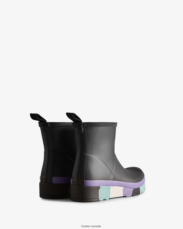 208Z2Z129 Hunter Boots - Hunter Women PLAY Short Striped Sole Rain Boots Black/Iridescent Purple/Birdseye Blue/White Willow