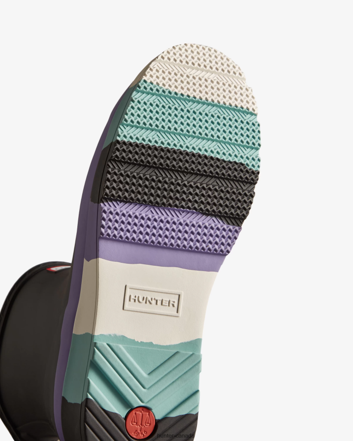 208Z2Z129 Hunter Boots - Hunter Women PLAY Short Striped Sole Rain Boots Black/Iridescent Purple/Birdseye Blue/White Willow