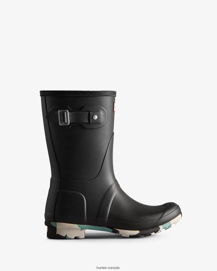 208Z2Z131 Hunter Boots Sale - Hunter Women Colour Splash Sole Short Rain Boots Black/White Willow/Birseye Blue