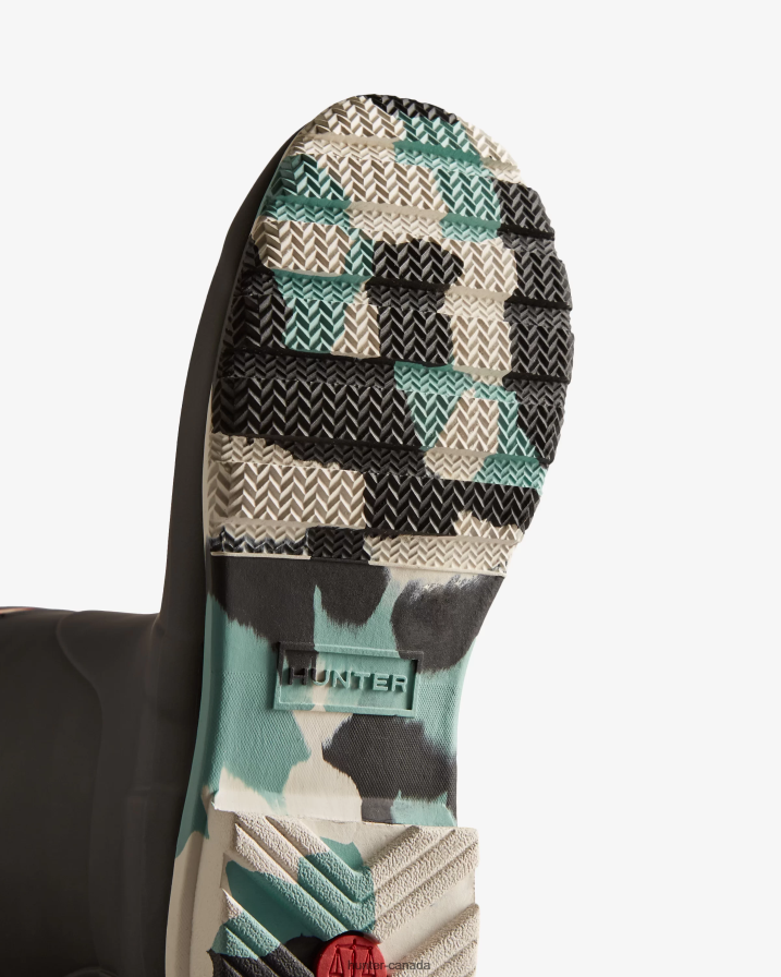 208Z2Z131 Hunter Boots Sale - Hunter Women Colour Splash Sole Short Rain Boots Black/White Willow/Birseye Blue