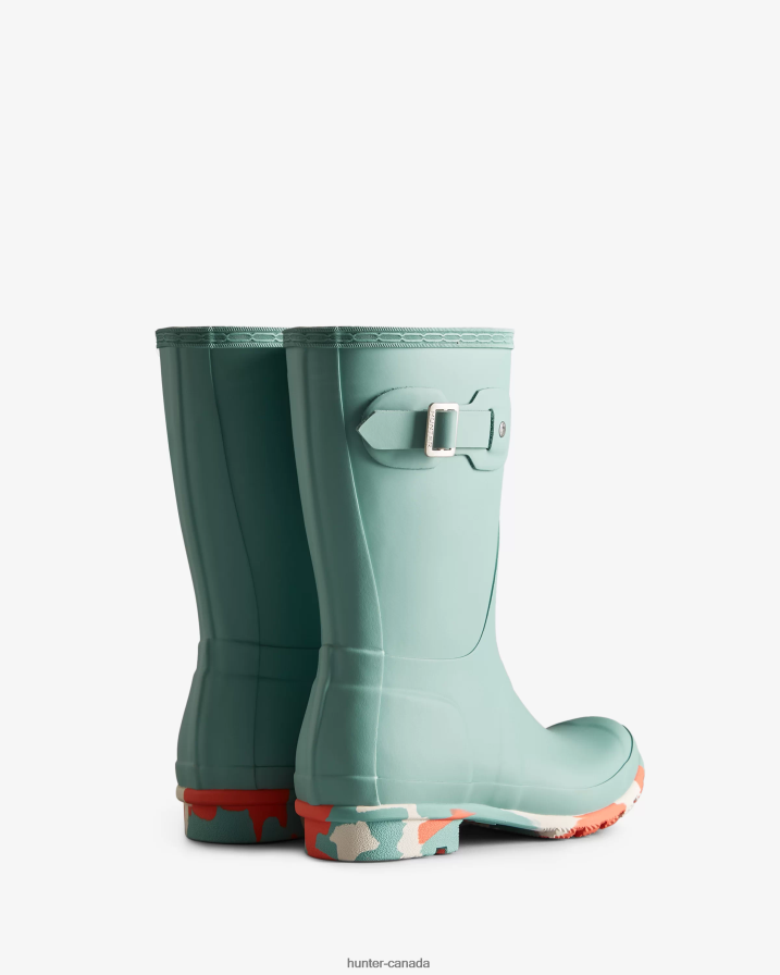 208Z2Z132 Hunter Outlet - Hunter Women Colour Splash Sole Short Rain Boots Birdseye Blue/White Willow/Persimmon Pink