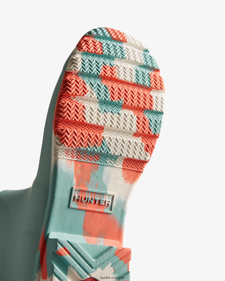 208Z2Z132 Hunter Outlet - Hunter Women Colour Splash Sole Short Rain Boots Birdseye Blue/White Willow/Persimmon Pink