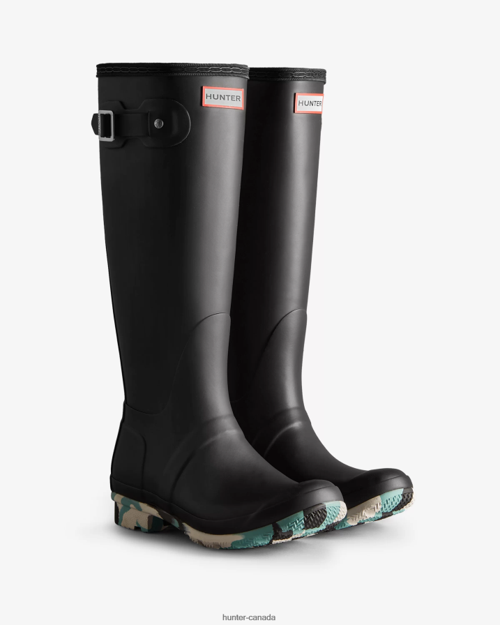 208Z2Z134 Hunter Canada - Hunter Women Colour Splash Sole Tall Rain Boots Black/White Willow/Birseye Blue