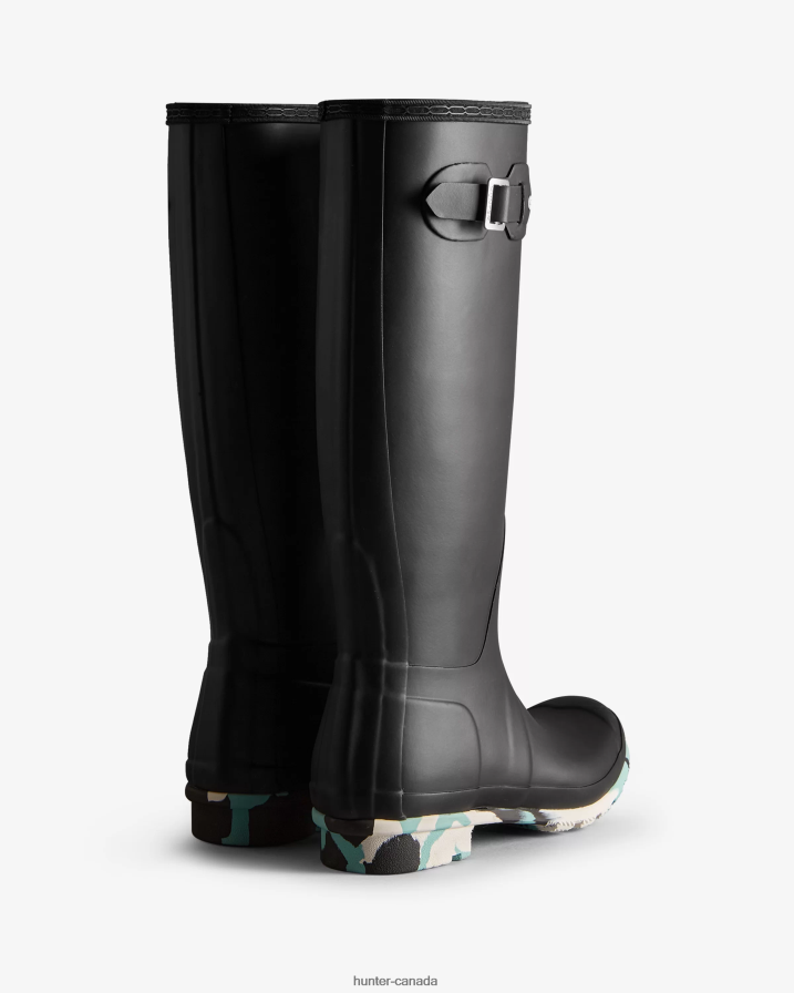 208Z2Z134 Hunter Canada - Hunter Women Colour Splash Sole Tall Rain Boots Black/White Willow/Birseye Blue