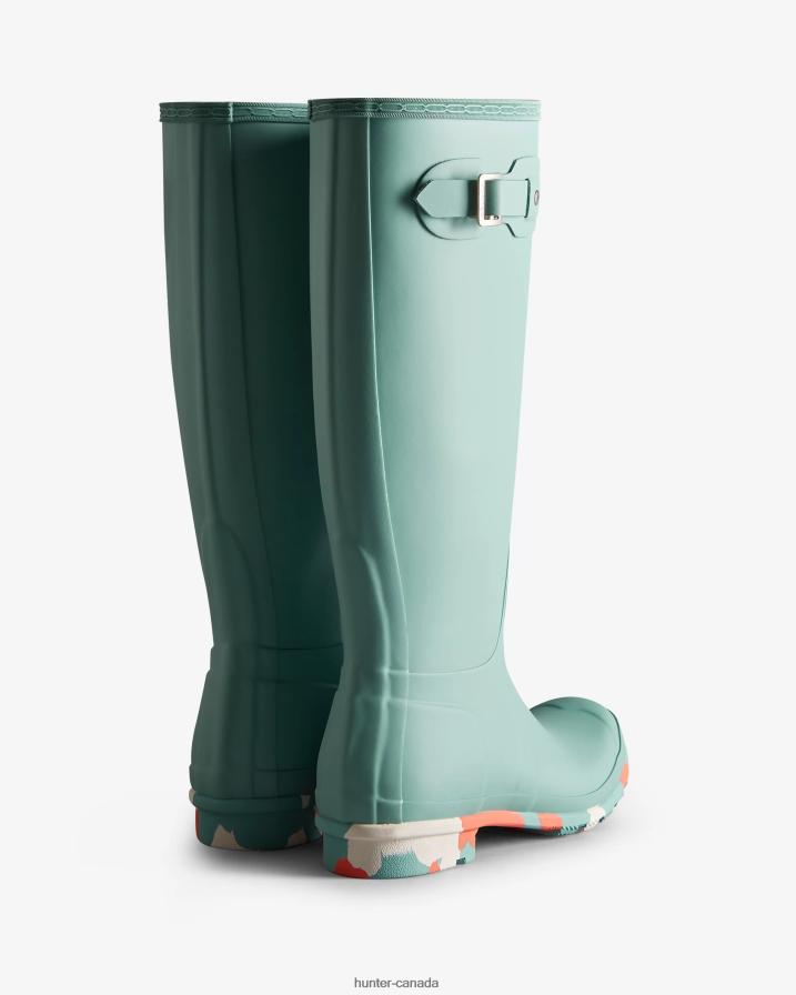 208Z2Z135 Hunter Boots Sale - Hunter Women Colour Splash Sole Tall Rain Boots Birdseye Blue/White Willow/Persimmon Pink