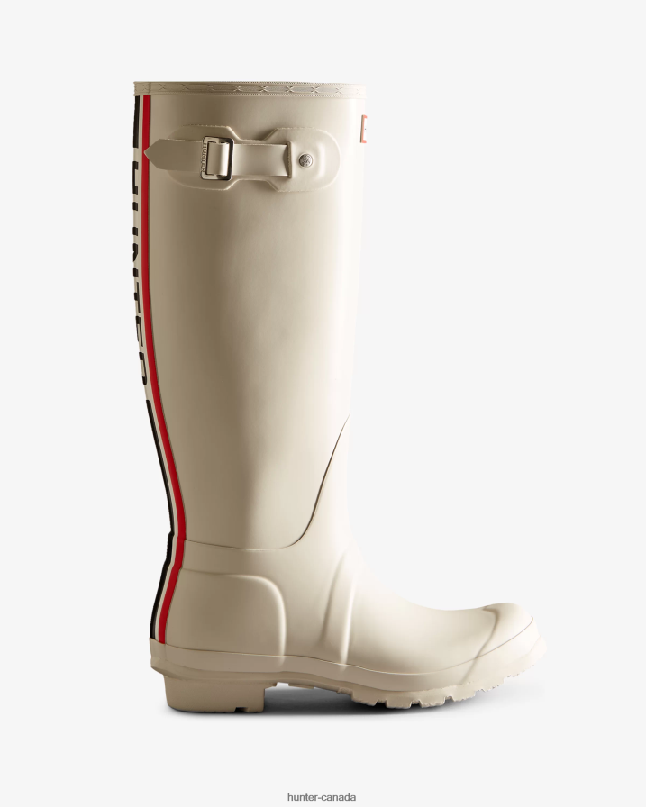 208Z2Z14 Hunter Canada - Hunter Women Tri-Colour Logo Backstrap Tall Rain Boots White Willow