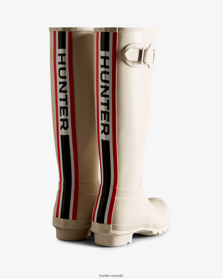 208Z2Z14 Hunter Canada - Hunter Women Tri-Colour Logo Backstrap Tall Rain Boots White Willow