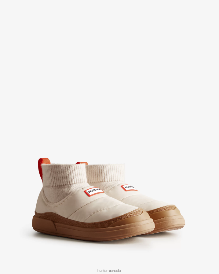 208Z2Z147 Hunter Boots Sale - Hunter Women In/Out Insulated Knitted Cuff Slipper Boot White Willow/Gum