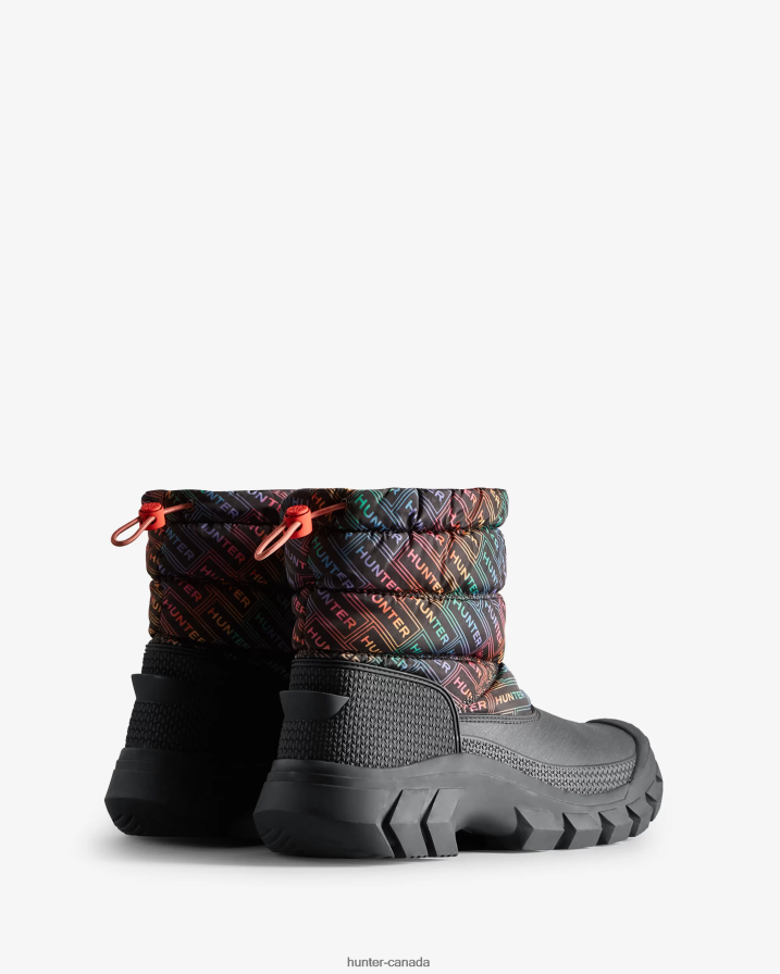 208Z2Z151 Hunter Boots Sale - Hunter Women Intrepid Insulated Short Logo Print Snow Boots Logo Rainbow Xray Navy