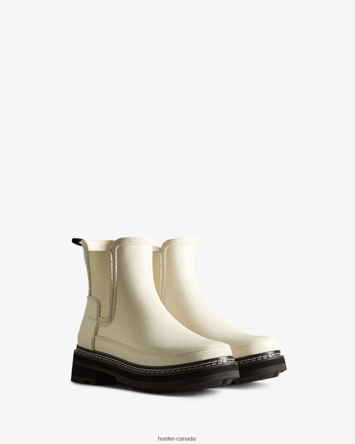 208Z2Z159 Hunter Boots Sale - Hunter Women Refined Stitch Detail Chelsea Boots White Willow/Black