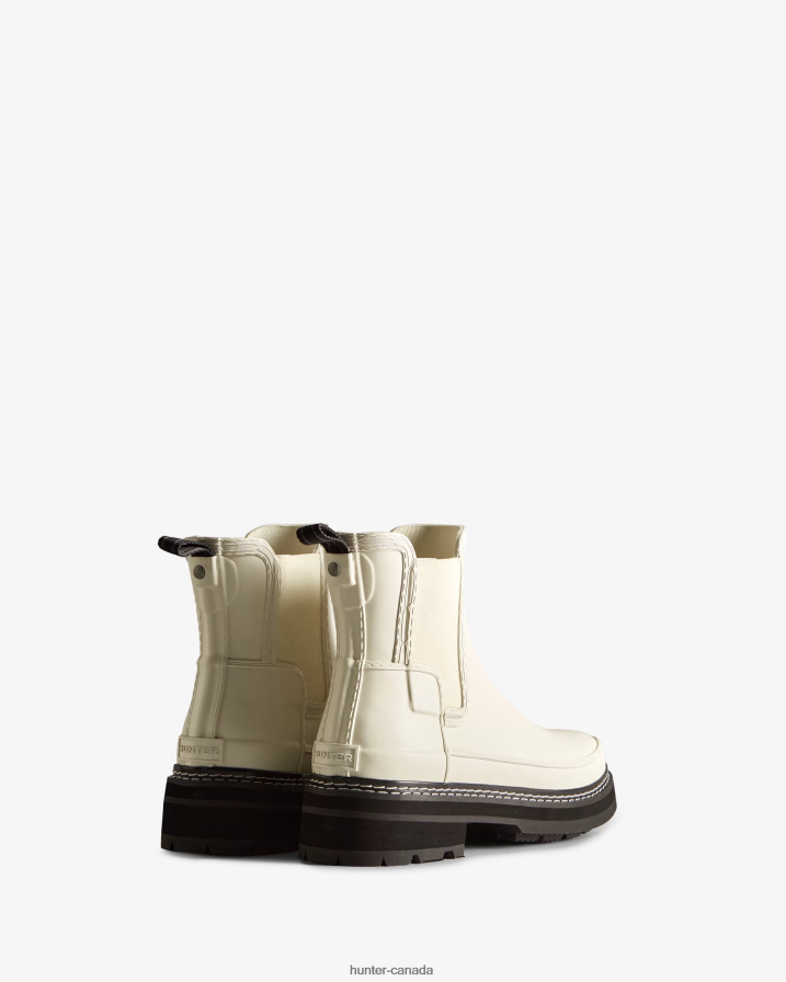208Z2Z159 Hunter Boots Sale - Hunter Women Refined Stitch Detail Chelsea Boots White Willow/Black