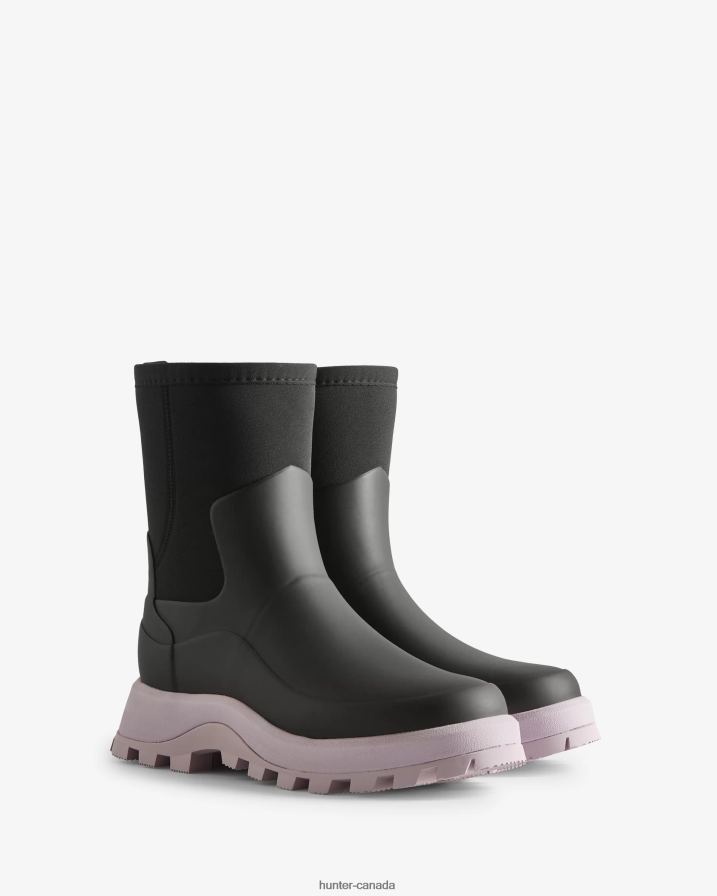 208Z2Z163 Hunter Boots Sale - Hunter Women City Explorer Short Neoprene Boots Black/Tempered Mauve