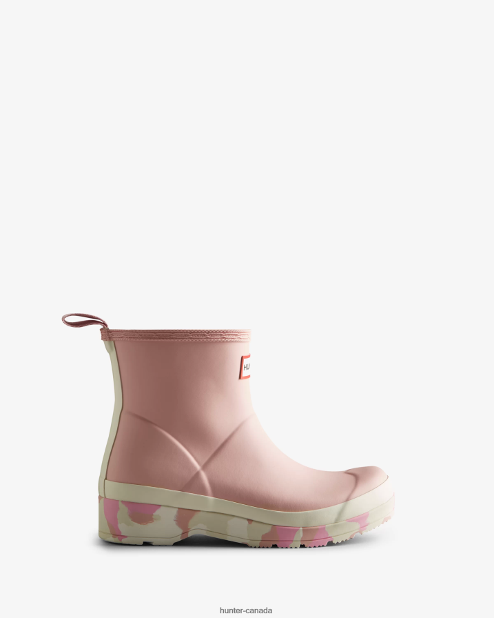 208Z2Z164 Hunter Outlet - Hunter Women Play Short Colour Splash Sole Rain Boots Faded Rose/Shaded White/Pink Fizz/Skimming Stone