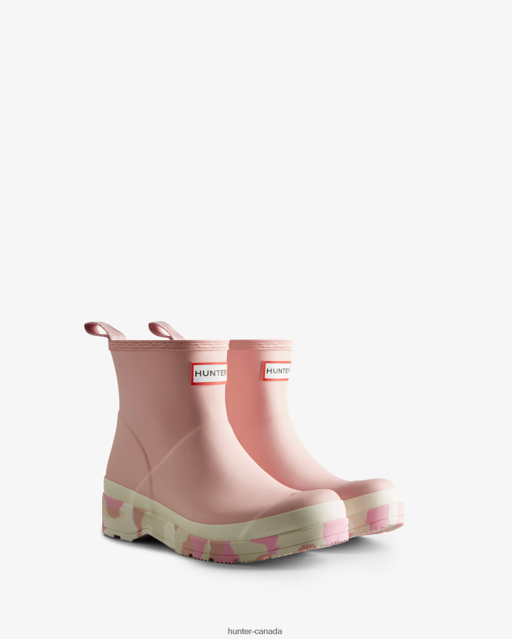 208Z2Z164 Hunter Outlet - Hunter Women Play Short Colour Splash Sole Rain Boots Faded Rose/Shaded White/Pink Fizz/Skimming Stone
