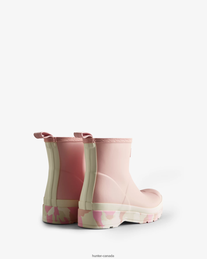 208Z2Z164 Hunter Outlet - Hunter Women Play Short Colour Splash Sole Rain Boots Faded Rose/Shaded White/Pink Fizz/Skimming Stone