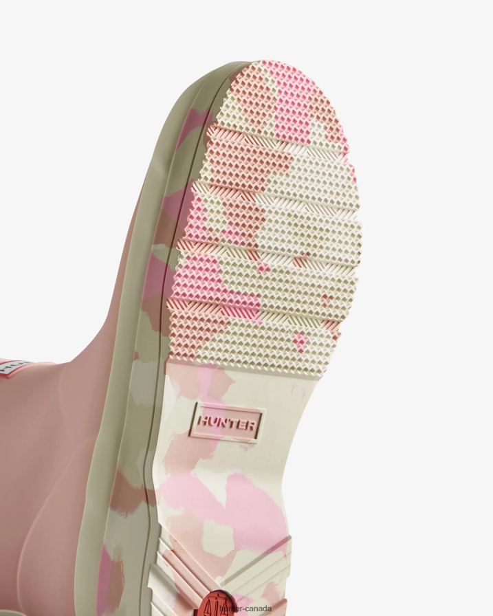 208Z2Z164 Hunter Outlet - Hunter Women Play Short Colour Splash Sole Rain Boots Faded Rose/Shaded White/Pink Fizz/Skimming Stone