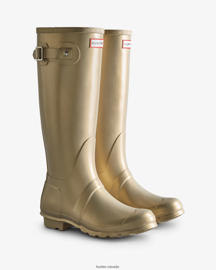 208Z2Z166 Hunter Canada - Hunter Women Nebula Tall Rain Boots Pale Gold
