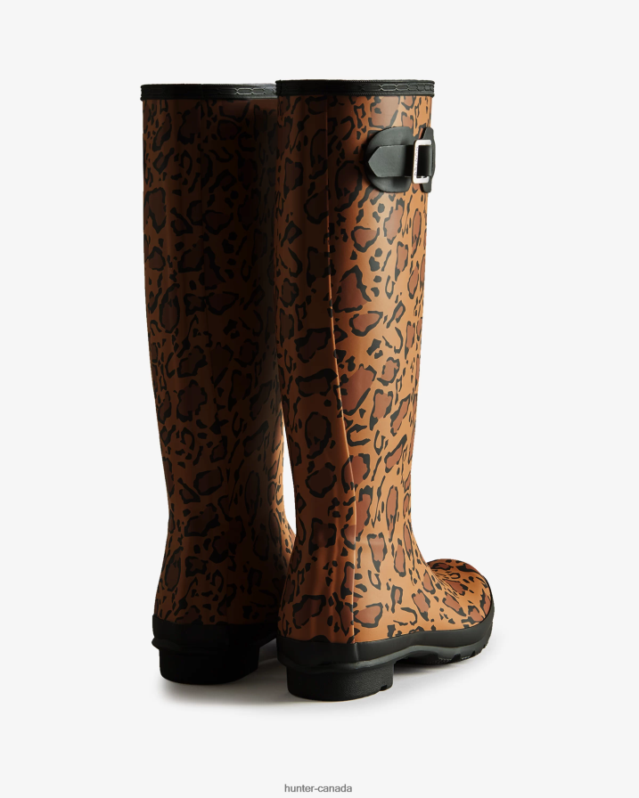 208Z2Z168 Hunter Outlet - Hunter Women Leopard Print Tall Rain Boots Rich Tan/Saddle/Black