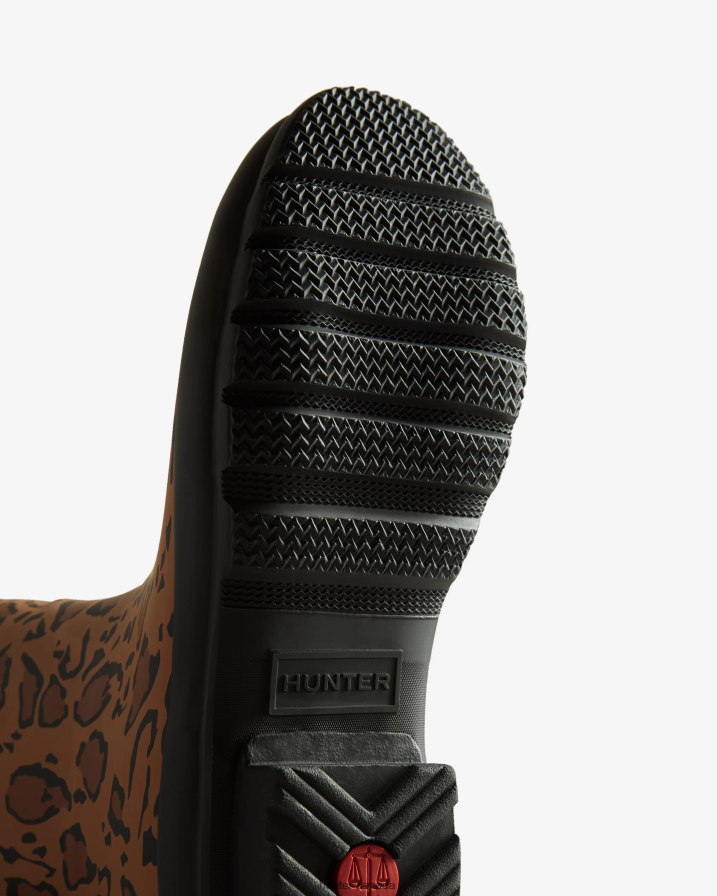 208Z2Z168 Hunter Outlet - Hunter Women Leopard Print Tall Rain Boots Rich Tan/Saddle/Black