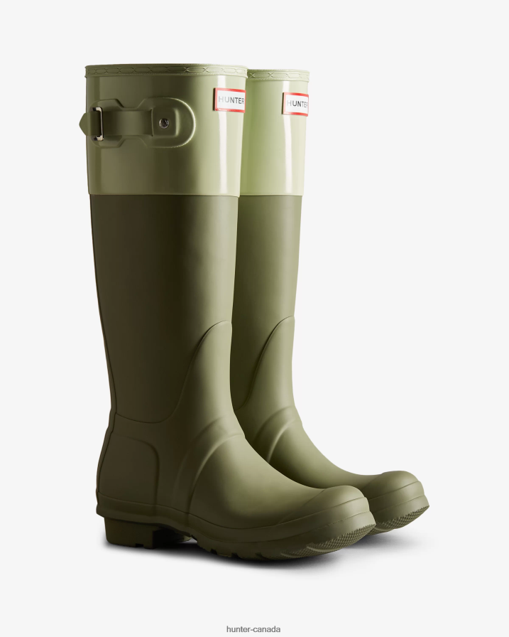 208Z2Z169 Hunter Boots - Hunter Women Colour Block Tall Rain Boots Lichen Green/Muffled Green