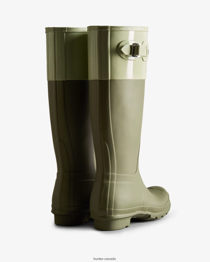 208Z2Z169 Hunter Boots - Hunter Women Colour Block Tall Rain Boots Lichen Green/Muffled Green