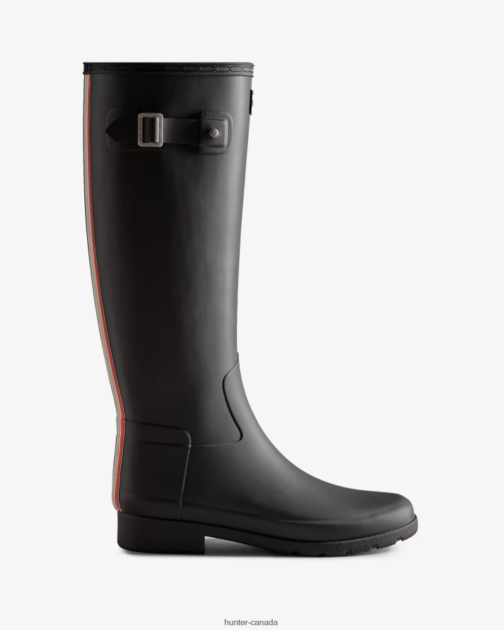 208Z2Z170 Hunter Canada - Hunter Women Refined Slim Fit Tri-Colour Logo Backstrap Tall Rain Boots Black