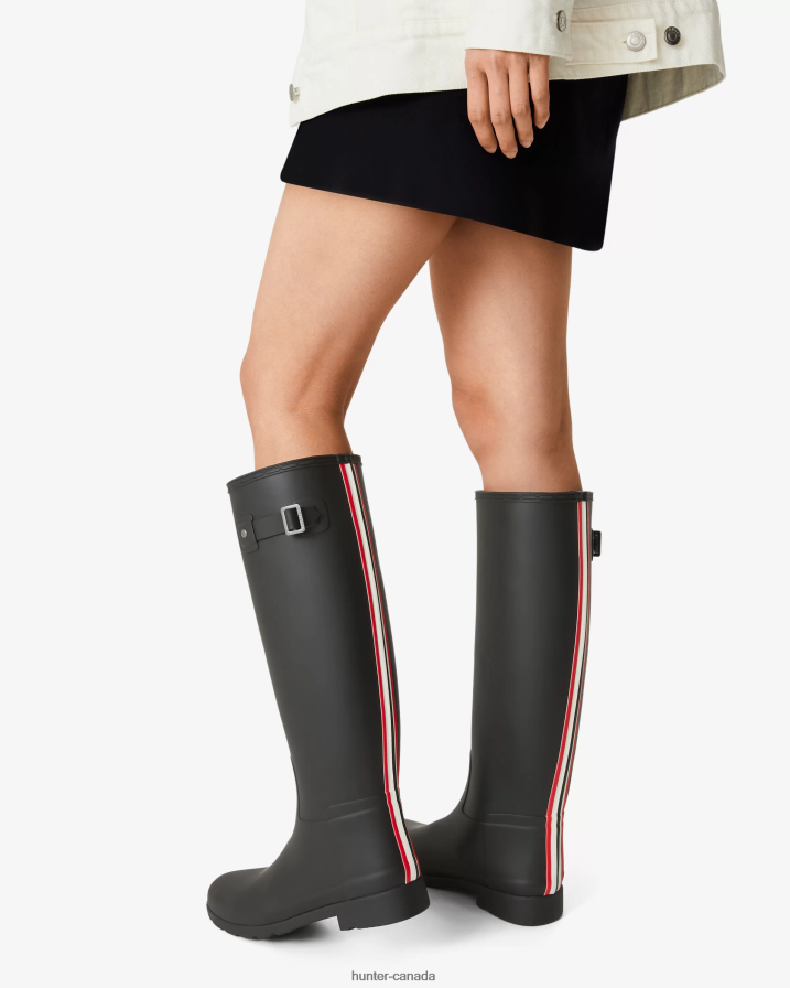208Z2Z170 Hunter Canada - Hunter Women Refined Slim Fit Tri-Colour Logo Backstrap Tall Rain Boots Black