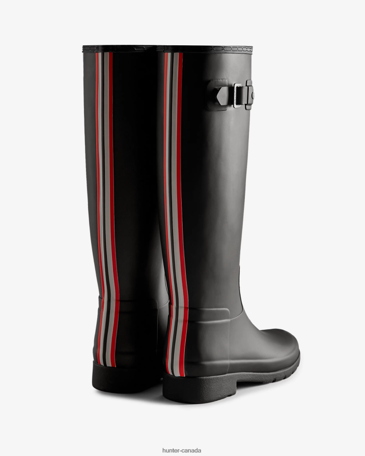 208Z2Z170 Hunter Canada - Hunter Women Refined Slim Fit Tri-Colour Logo Backstrap Tall Rain Boots Black