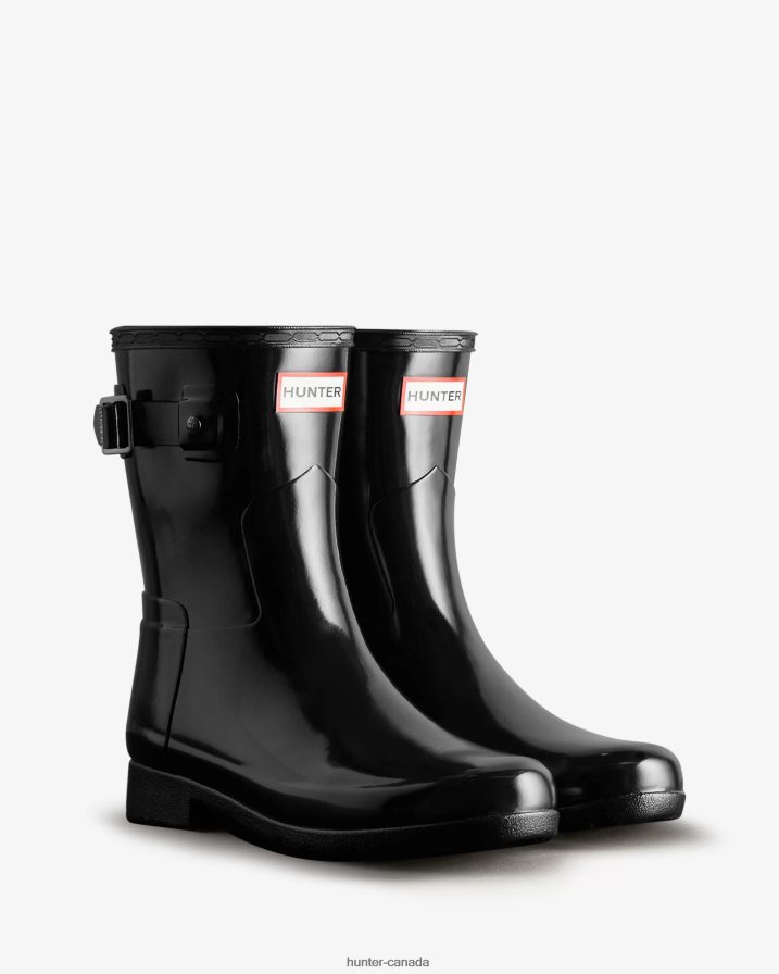 208Z2Z178 Hunter Canada - Hunter Women Refined Slim Fit Short Gloss Rain Boot Black