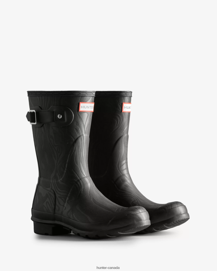208Z2Z182 Hunter Canada - Hunter Women Erosion Texture Short Rain Boots Erosion Texture Black