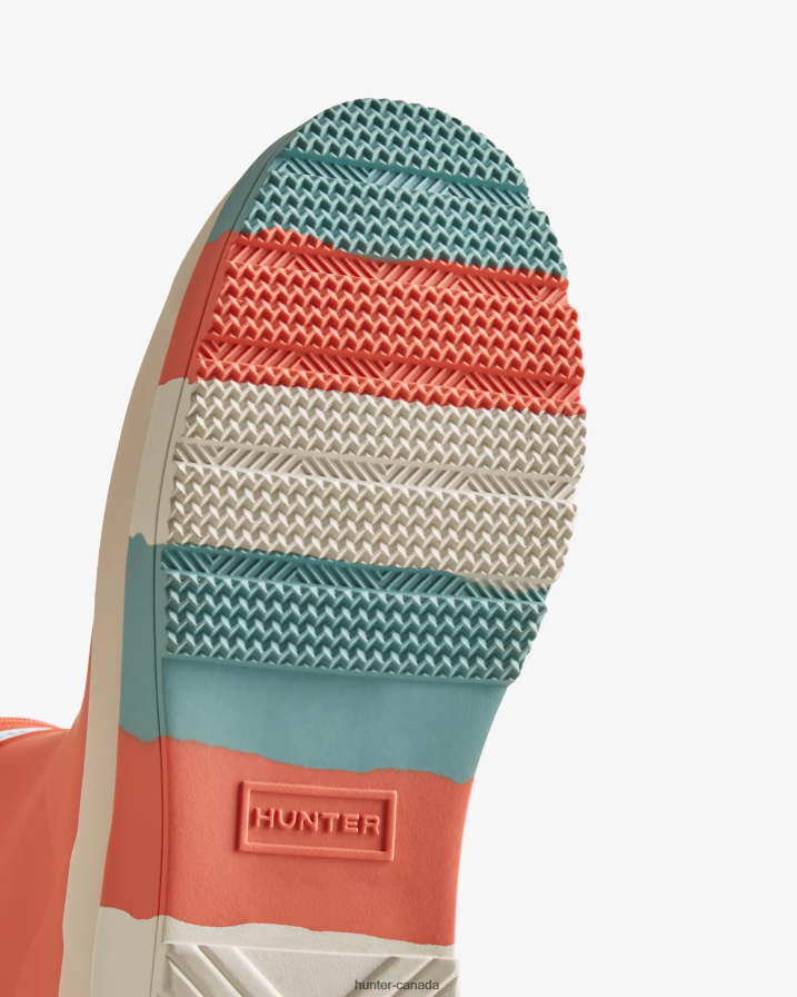 208Z2Z183 Hunter Boots Sale - Hunter Women PLAY Short Striped Sole Rain Boots Persimmon Pink/White Willow/Birdseye Blue