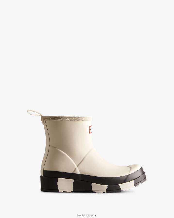 208Z2Z184 Hunter Outlet - Hunter Women PLAY Short Striped Sole Rain Boots White Willow/Black