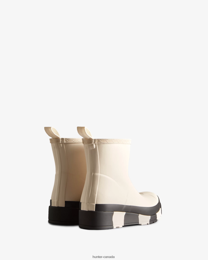 208Z2Z184 Hunter Outlet - Hunter Women PLAY Short Striped Sole Rain Boots White Willow/Black