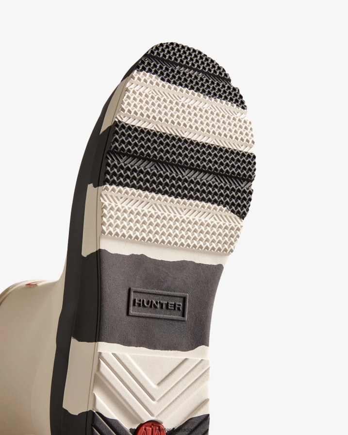 208Z2Z184 Hunter Outlet - Hunter Women PLAY Short Striped Sole Rain Boots White Willow/Black