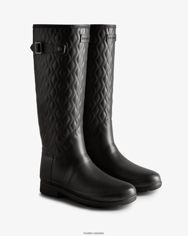 208Z2Z197 Hunter Boots - Hunter Women Refined Slim Fit Vertical Quilted Tall Rain Boots Black