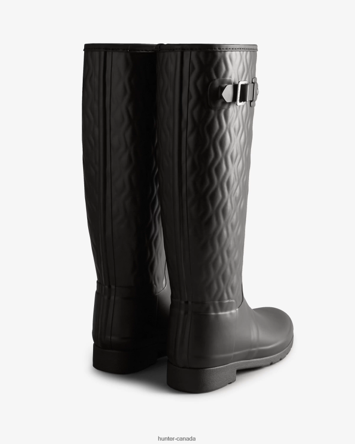 208Z2Z197 Hunter Boots - Hunter Women Refined Slim Fit Vertical Quilted Tall Rain Boots Black