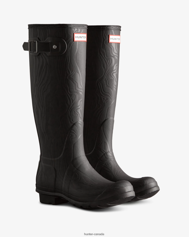 208Z2Z198 Hunter Canada - Hunter Women Erosion Texture Tall Rain Boots Erosion Texture Black