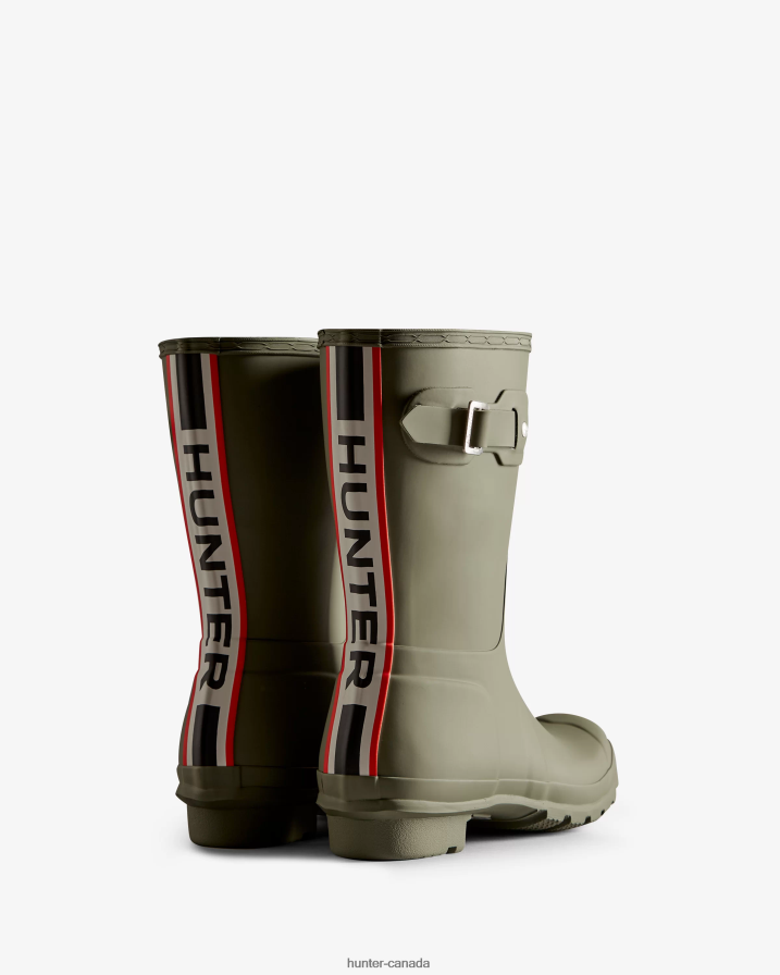208Z2Z2 Hunter Canada - Hunter Women Tri-Colour Logo Backstrap Short Rain Boots Lichen Green