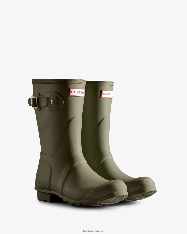 208Z2Z2 Hunter Canada - Hunter Women Tri-Colour Logo Backstrap Short Rain Boots Lichen Green