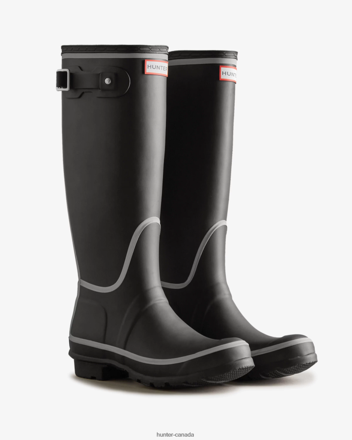 208Z2Z203 Hunter Boots Sale - Hunter Women Reflective Outline Tall Rain Boots Black