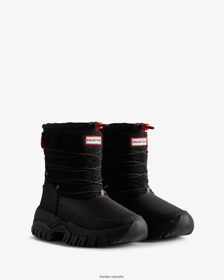 208Z2Z206 Hunter Canada - Hunter Women Wanderer Vegan Shearling Insulated Short Snow Boots Black