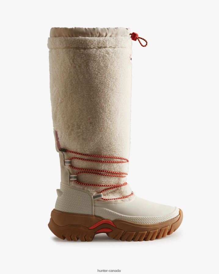 208Z2Z209 Hunter Boots - Hunter Women Wanderer Vegan Shearling Insulated Tall Snow Boots White Willow/Gum