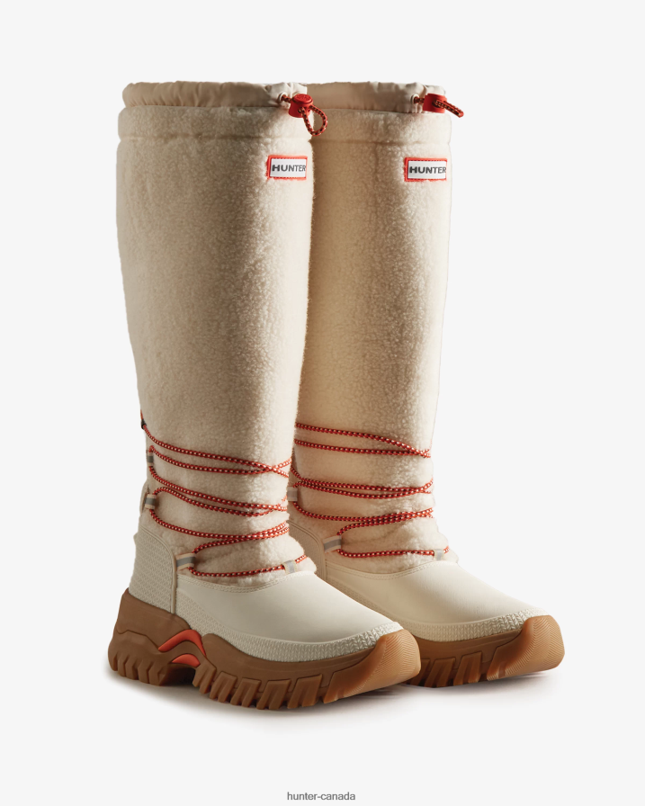 208Z2Z209 Hunter Boots - Hunter Women Wanderer Vegan Shearling Insulated Tall Snow Boots White Willow/Gum