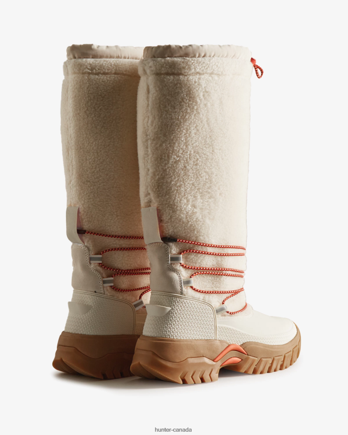 208Z2Z209 Hunter Boots - Hunter Women Wanderer Vegan Shearling Insulated Tall Snow Boots White Willow/Gum