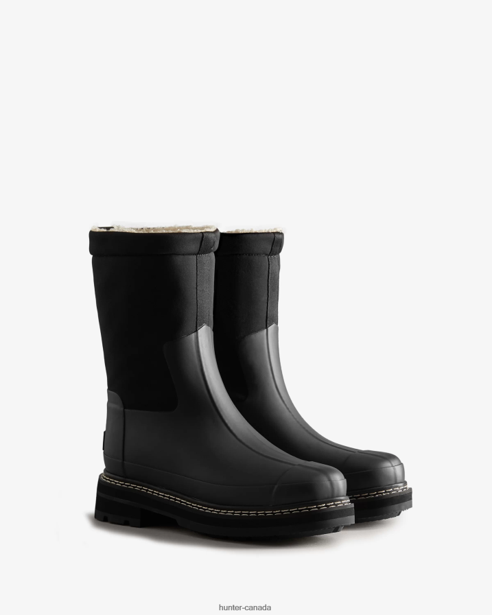208Z2Z211 Hunter Boots Sale - Hunter Women Refined Stitch Roll Top Vegan Shearling Boots Black