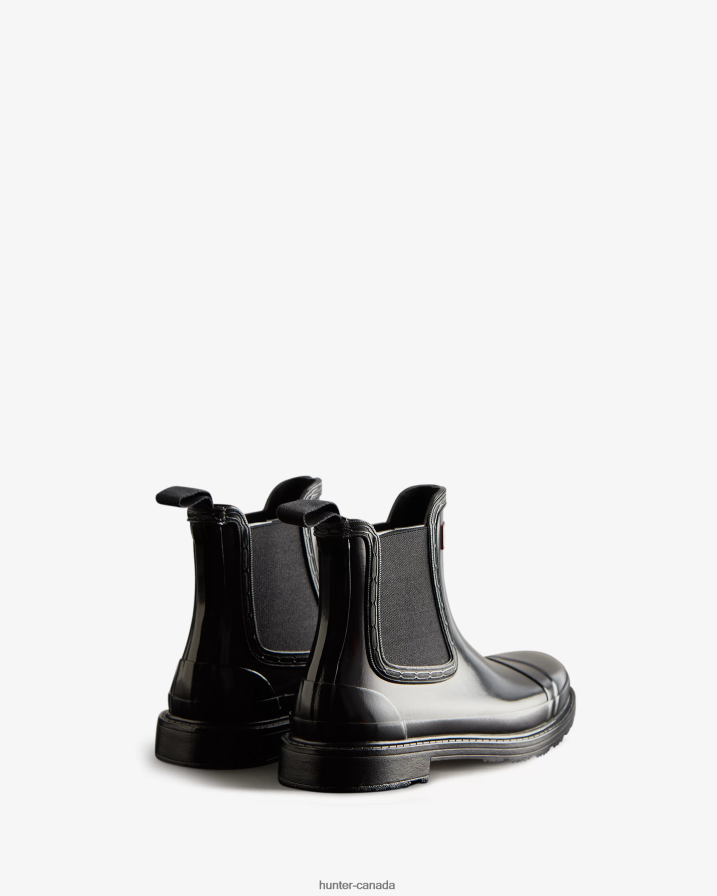 208Z2Z212 Hunter Outlet - Hunter Women Commando Gloss Chelsea Boots Black
