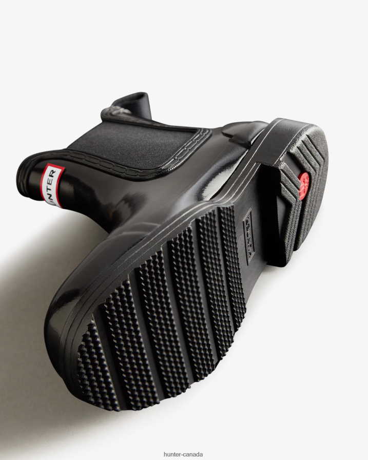 208Z2Z212 Hunter Outlet - Hunter Women Commando Gloss Chelsea Boots Black